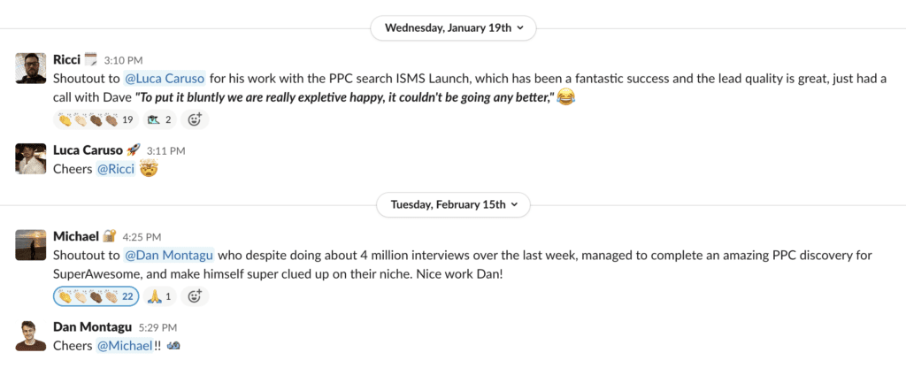 Encouraging Slack channel