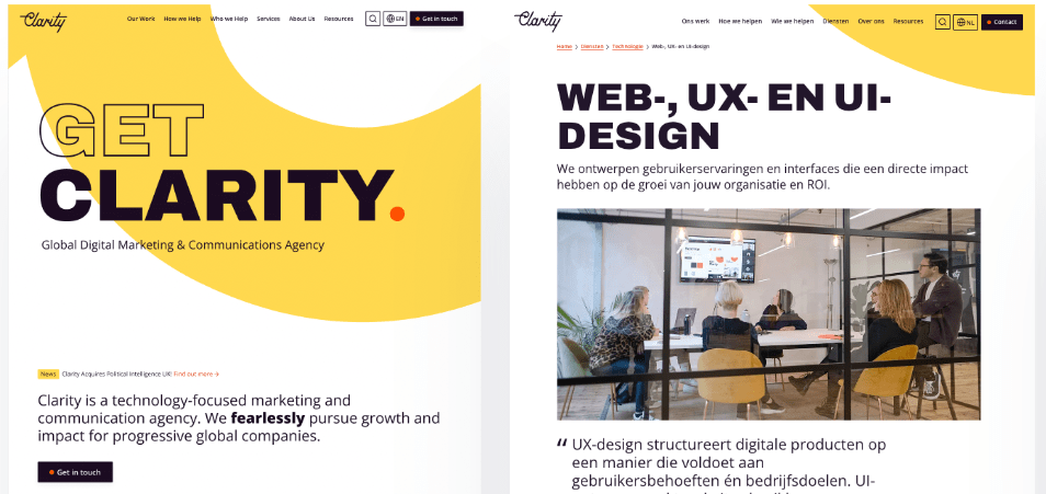 A screengrab of Clarity's website homepage